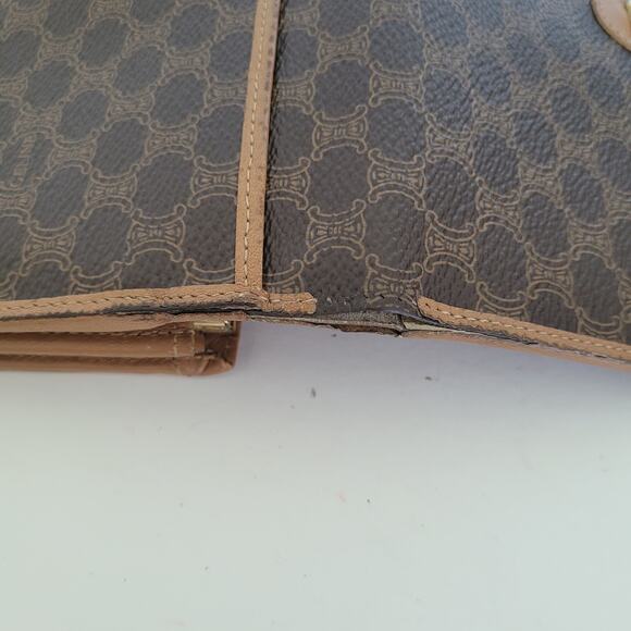 Celine Vintage Envelope Leather Large Wallet Macadam Brown Kisslock Long Logo - Picture 8 of 10